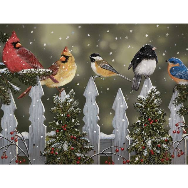 Bits and Pieces - 300 Large Piece Jigsaw Puzzle for Adults - Winter Perch  Birds in The Snow - by Artist William Vanderdasson - 300 pc Jigsaw