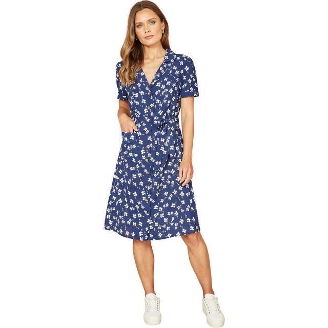 Yumi Navy Daisy Print Retro Shirt Dress - Size 20 UK - Yumi