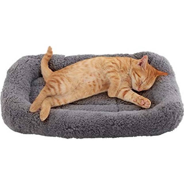 "Plush Cat Bed Mat 10"" x 15"" Pet Cushion with Pillow Around for Puppy Cat Curling Sleep Cat Pad for Cat Carrier/Crate Small Dog Self-Warm Bed, Antiskid"