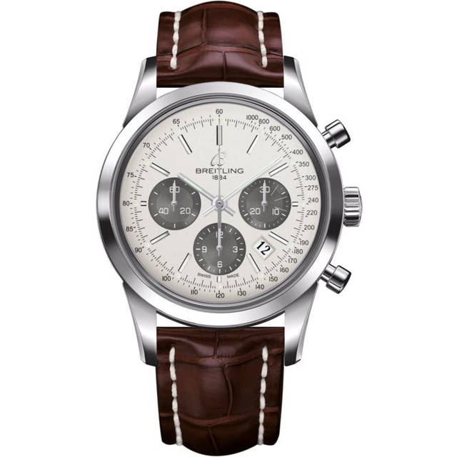 Breitling Watch Transocean Chronograph Croco Tang Type - Silver