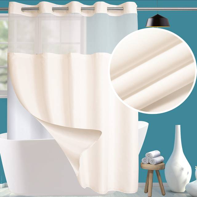 Conbo Mio Hotel Style Shower Curtain with Snap in Liner for Bathroom Waterproof Repellent Machine Washable Removable Shower Curtain LinerPlain-Beige
