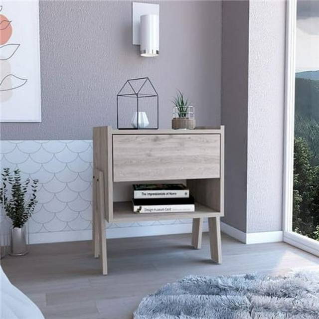 DEPOT E-SHOP Nightstand 22 H, 1 Drawer, 1 Open Shelf, Light Gray