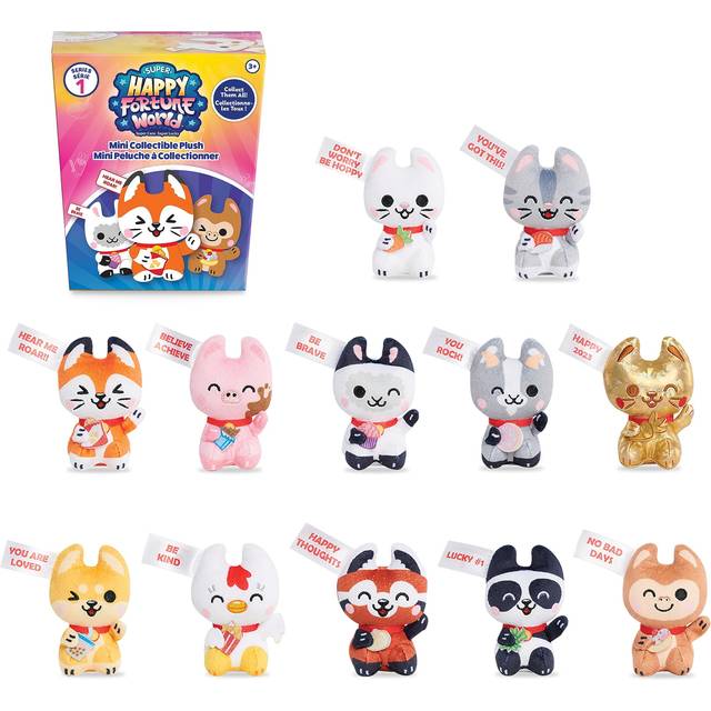 Super Happy Fortune World Mini Collectible Stylized Plush Stuffed Animals  Pack of 3  Kids Toys for Ages 3 Up by Just Play
