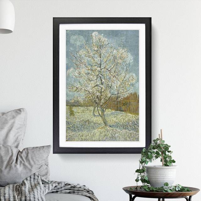The Pink Peach Tree by Vincent Van Gogh - Picture Frame Painting Print on MDF - Black Framed (65cm H x 48cm W x 2cm D)