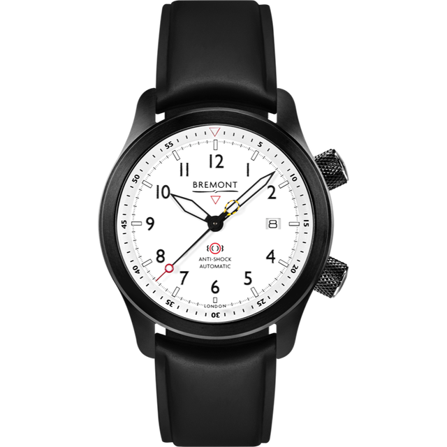 Bremont Watch MBII Custom DLC White Dial with Purple Barrel & Closed Case Back - Black Temple Island Deployment Clasp