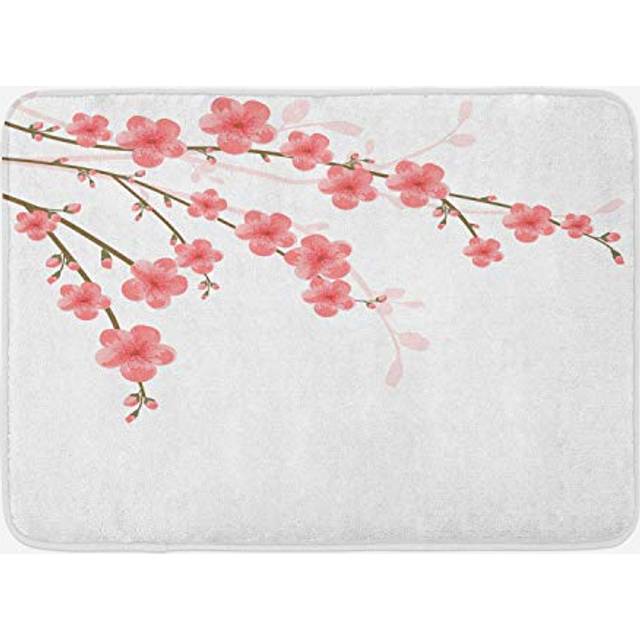 Ambesonne Floral Bath Mat  Cherry Blossom April Springtime Romantic Feminine Illustration Art Soft Colors  Plush Bathroom Decor Mat with Non Slip Back