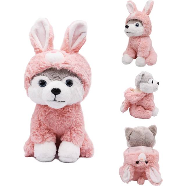BABOLI Cuddly Husky Stuffed Animals Soft Toys with Adorable Bunny-Style Clothes Super Cute Husky Dog Plush Animal for Easter Day Gifts or Kids Birthda