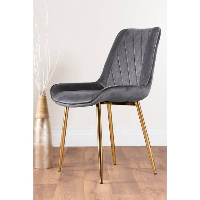 Palermo Velvet Modern Dining Chairs with Tapered Metal Legs & Quilted Diamond Stitching - Grey (88cm H X 54cm W X 63cm D)