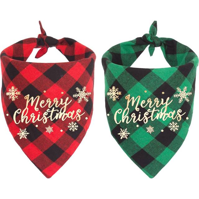 ADOGGYGO 2 Pack Christmas Dog Plaid Bandana Triangle Bib Set Pet Scarf Accessories for Medium Large Dogs Pets (Christmas-2  Large)