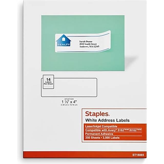 Staples 489563 Laser/Inkjet Address Labels 1 1/3-Inch x 4-Inch White 14 Labels/Sheet