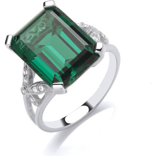 (M) Jewelco London Sterling Silver CZ & Created Emerald Fancy Ring Cocktail Ring - GVR895