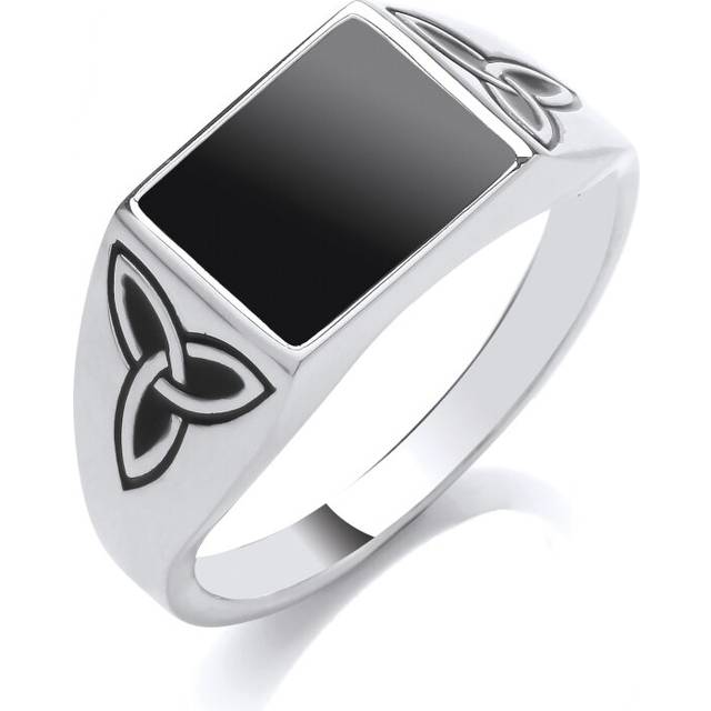 (S) Jewelco London Mens Sterling Silver Black Onyx Square Ring Signet Ring - GVR987