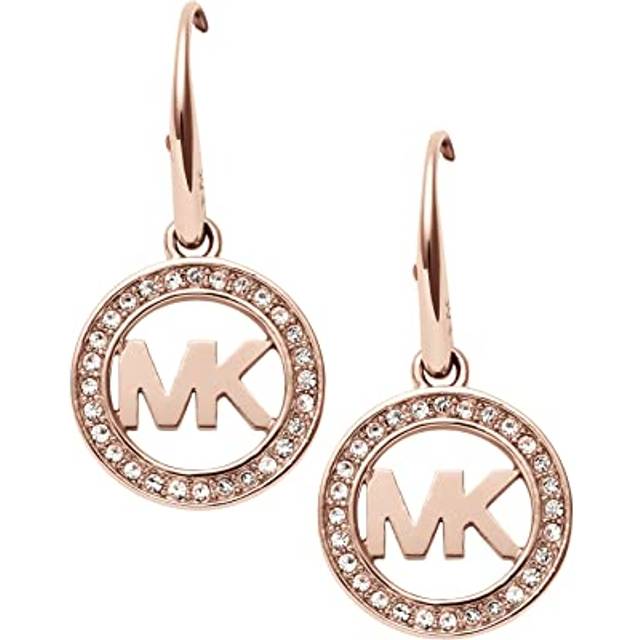 Michael Kors Stainless Steel and Pav? Crystal MK Logo Dangle Earrings for Women Color: Rose Gold (Model: MKJ4796791)