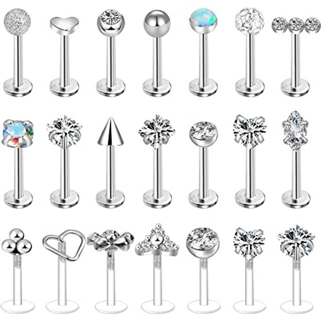 ONESING 21 Pcs 16G Tragus Earrings for Women Tragus Jewelry Cartilage Earring Tragus Earrings Studs Labret Jewelry Piercing Barbell Lip Studs Stainle