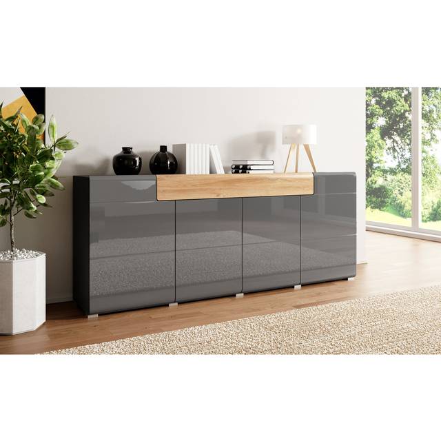 Febin 208 Cm Wide 1 Drawer Sideboard - Anthracite Glossy (82cm H X 208cm W X 39cm D)