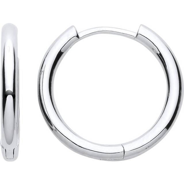 Jewelco London Ladies Rhodium Plated Sterling Silver Round Tube Polished Hinged Huggie Hoop Earrings 21mm 2.5mm - EAG1030