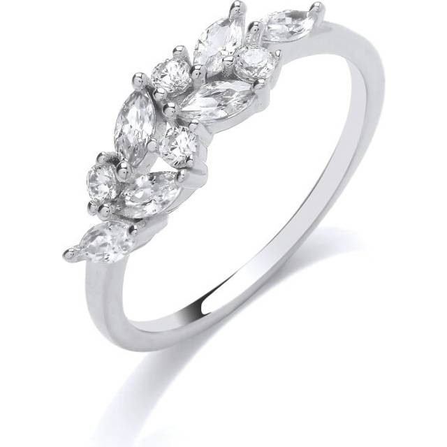 (Q) Jewelco London Ladies Rhodium Plated Sterling Silver Tiara Crown Cluster Wishbone Eternity Ring - GVR905