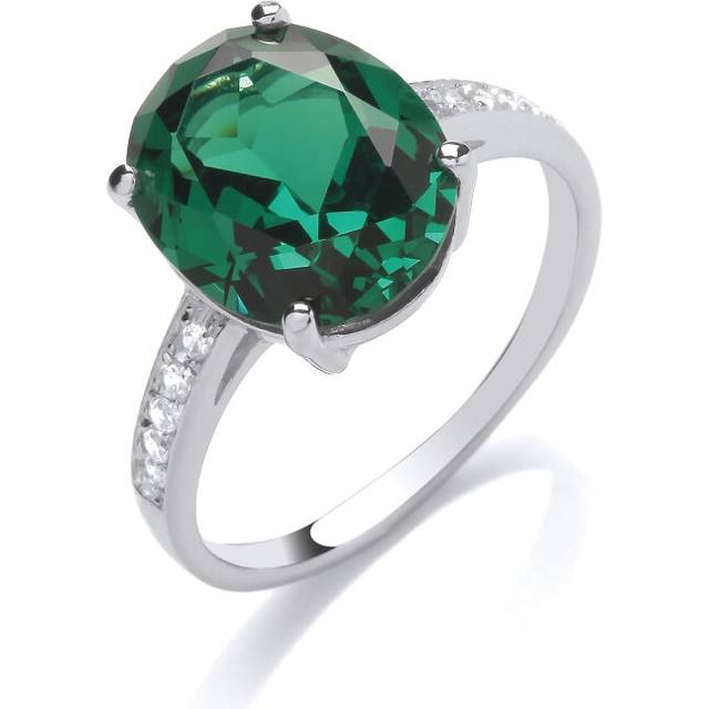 (K) Jewelco London Sterling Silver CZ & Created Emerald Fancy Solitaire Ring Cocktail Ring - GVR892