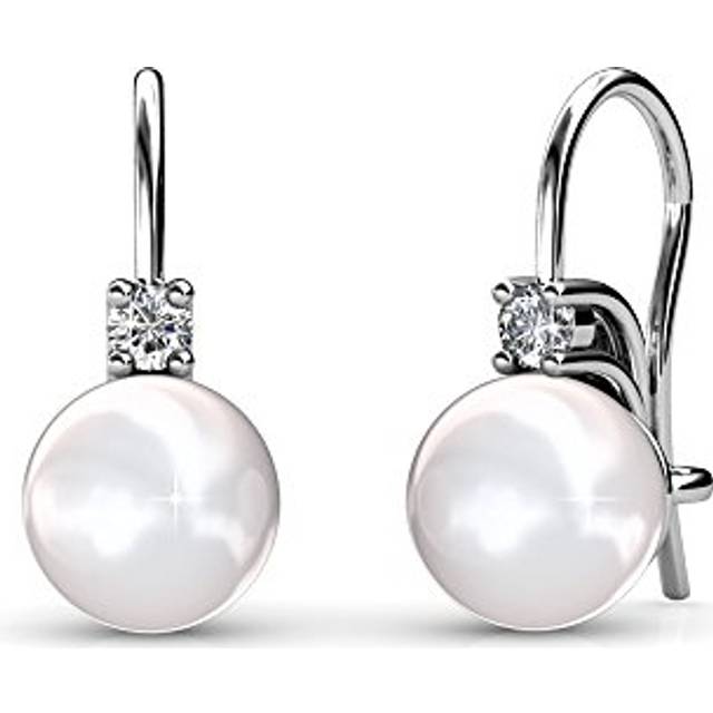 Cate & Chloe Cassie 18k White Gold Pearl Drop Earrings For Women | Women&#39;s Drop & Dangle Earrings With Crystals  Classic Pearl Earring Set  Fashion Ea