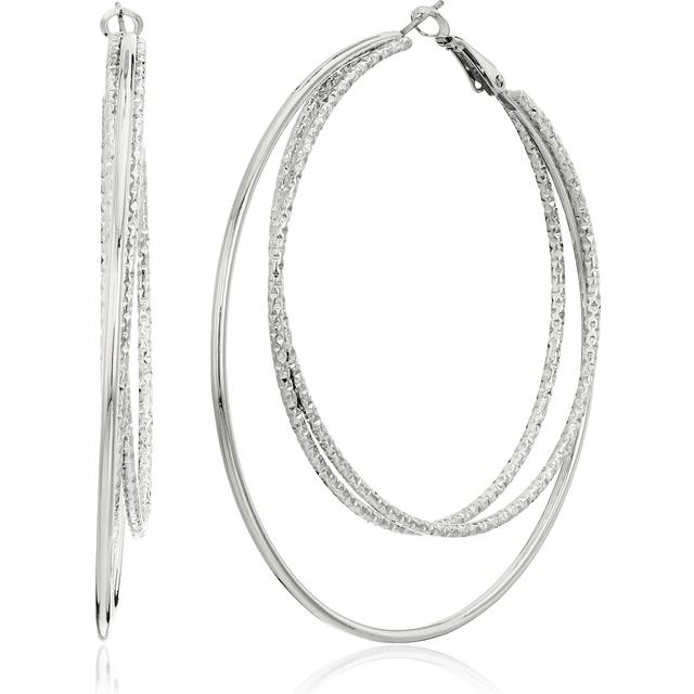Guess Smooth and Textured Wire Silver Hoop Earrings