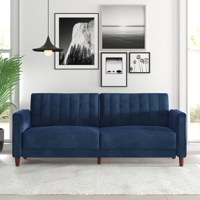 Hykkon Bosco 3 Seater Sofa Bed Vintage design Multi-functional Blue Velvet 86.36cm H X 207cm W X 86.36cm D