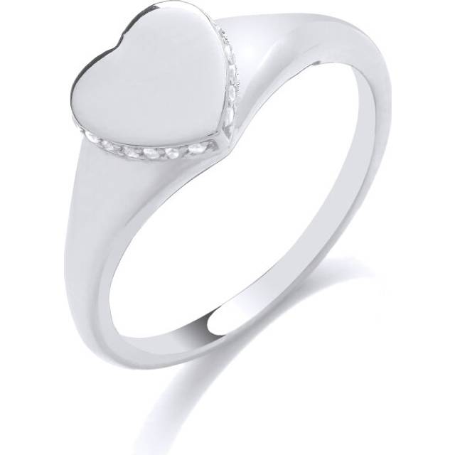 (Q) Jewelco London Ladies Rhodium Plated Sterling Silver Edge Set Halo Love Heart Signet Ring - GVR885
