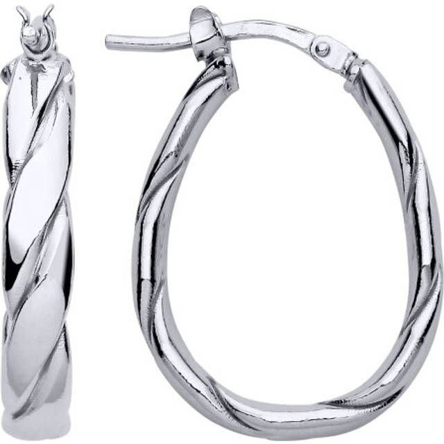 Jewelco London Ladies Rhodium Plated Sterling Silver Plaited Chunky Twist Pear Hoop Earrings 18mm 4mm - ER142