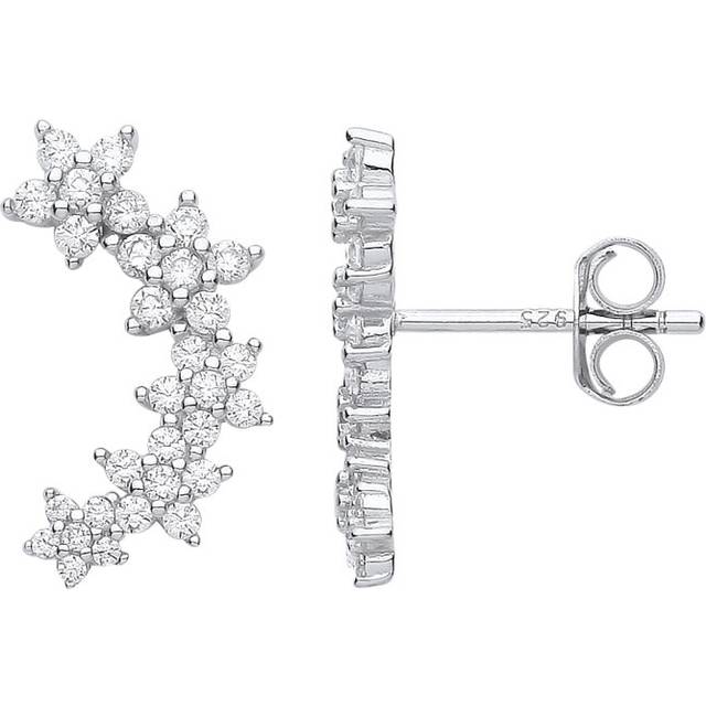 Jewelco London Ladies Rhodium Plated Sterling Silver CZ Shooting Star Flower Cluster Drop Earrings - EAG1163