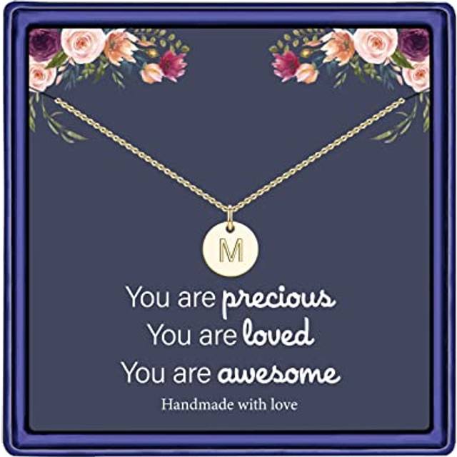 Hidepoo Disc Initial Necklaces Gifts - 14K Rose Gold Filled Disc Letter Initial Necklaces Jewelry for Women Valentines Day Birthday Gifts Tiny Disc Pe