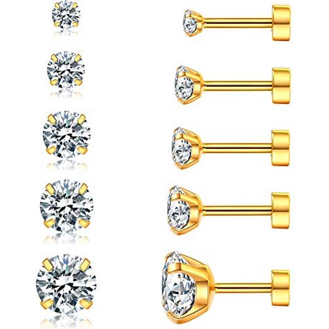 Cubic Zirconia Hypoallergenic Women&#39;s Earrings Men&#39;s Earrings Women&#39;s Earrings Cartilage Fashion Surgical Steel Screw Earrings 6 Pairs