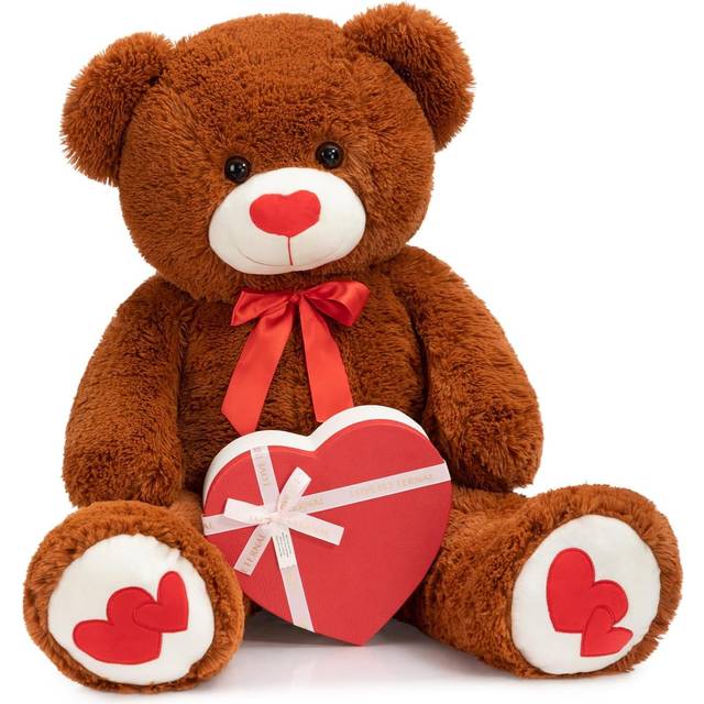 HollyHOME Big Teddy Bear Stuffed Animal Large Bear Plush with Red Heart for Girlfriend and Kids Valentine's Day 36 inch Brown