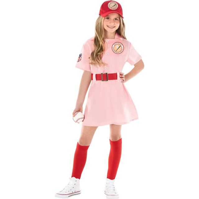 Morph Kids Baseball Costume Girls Peach Pink Baseball League Costume Outfit Halloween Costume For Girls 7-9 years