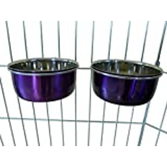 Ellie-Bo Pair of Dog Bowls for Crates/Cages or Pens, Small, 0.6 Litre, Purple