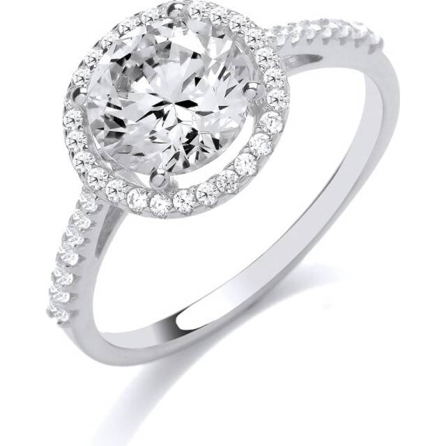 (R) Jewelco London Sterling Silver CZ Round Cut Halo Ring Engagement Ring - GVR899