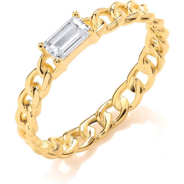 (K) Jewelco London Sterling Silver Single CZ Chain Link Fancy Ring Solitaire Ring - GVR914