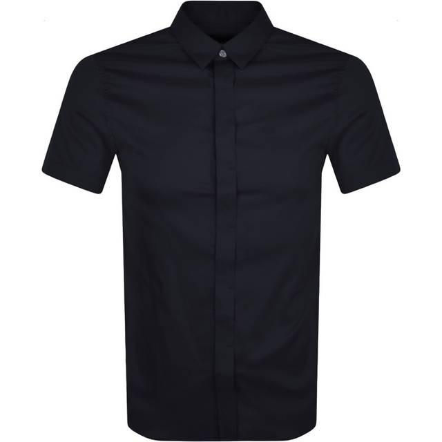 Slim fit short sleeve shirt in stretch satin
