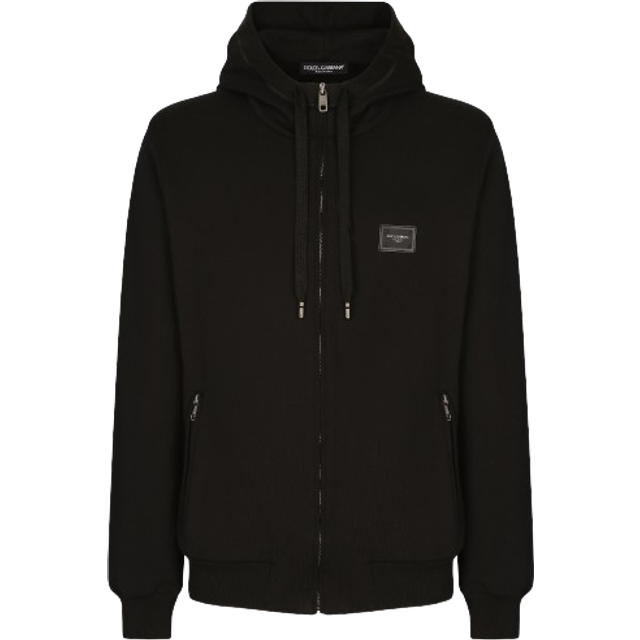 Dolce & Gabbana, Zip-throughs, male, Black, M, Jersey Zip-up Hoodie
