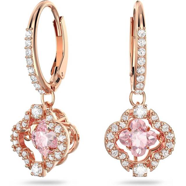 Swarovski Sparkling Dance clover Pierced Earrings with clear crystal PavA Surrounding a Pink Stone on a Rose-gold Tone Plated Setting