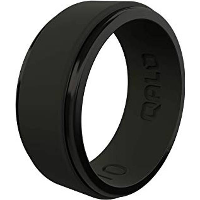 QALO Men's Silicone Ring  Black (Size 8) - Polished Step Edge - Mens Wedding Bands - Breathable & Durable Silicone Rings for Men - Thick Rubber Engage