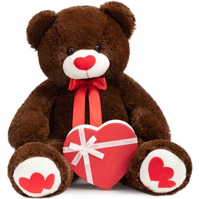 HollyHOME Big Teddy Bear Stuffed Animal Large Bear Plush with Red Heart for Girlfriend and Kids Valentine's Day 36 inch Chocolate