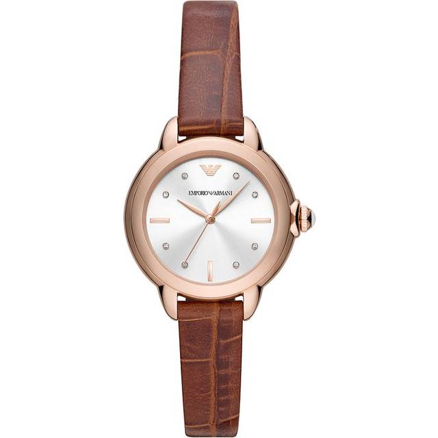 Emporio Armani Mia Brown Leather Strap Silver Dial Quartz AR11525 Women's Watch