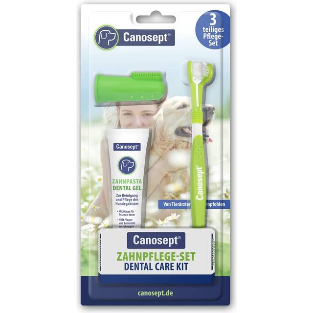 Canosept Dog Dental Care Kit (3 pieces) - dog toothbrush and toothpaste - dog toothbrush finger - dog teeth cleaning products - plaque remover for