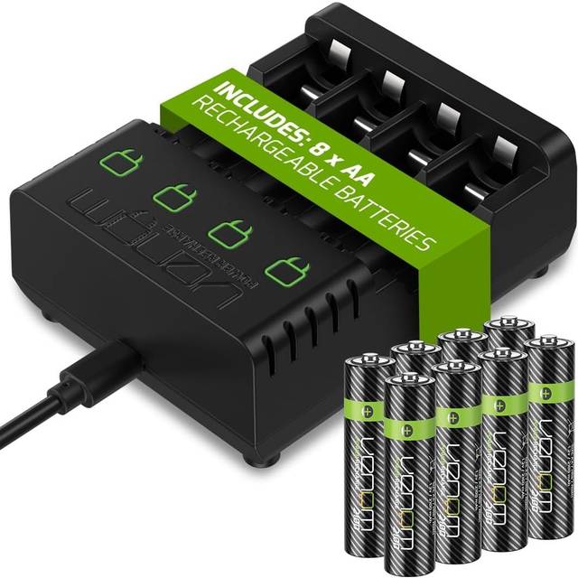 Rechargeable Battery Charging Dock plus 8 x AA 2100mAh Batteries - Black - One Size