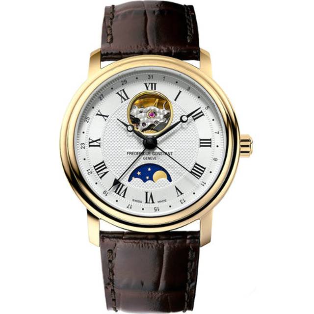 Frederique Constant FC-335MC4P5 Men's Classic Moonphase Leather Strap Watch, Brown/White