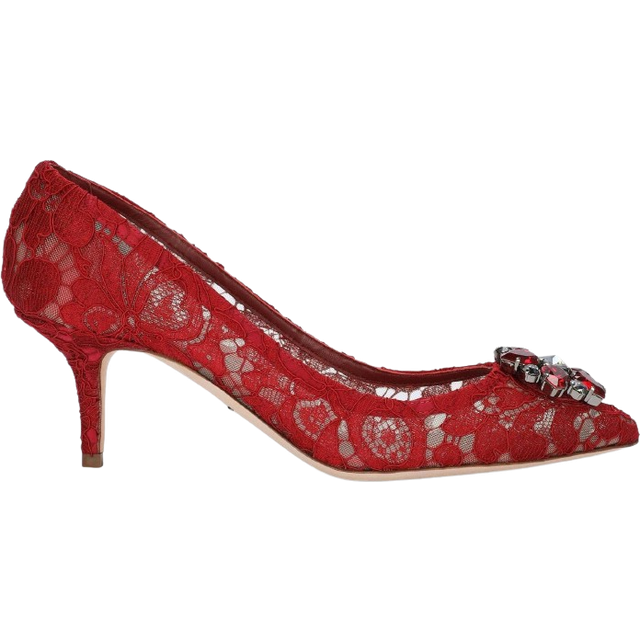 Red Taormina Lace Crystal Heels Pumps Shoes - EU36/US5.5