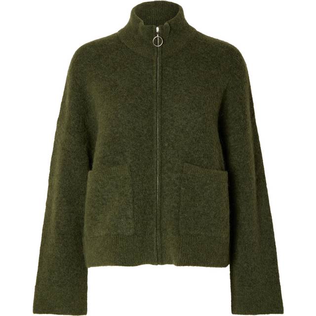SELECTED FEMME Slfsia Ras Ls Knit Zipper Cardigan Noos |Khaki green |L