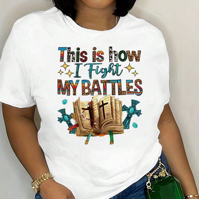 Plus Size Slogan Tryckt Rundhalsad Kortärmad T-shirt Grafiska T-shirts Dam Toppar - Vitt (0XL,1XL,2XL,3XL,4XL)