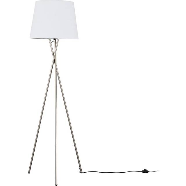 Camden Brushed Chrome Tripod Floor Lamp with Tapered Shade - White