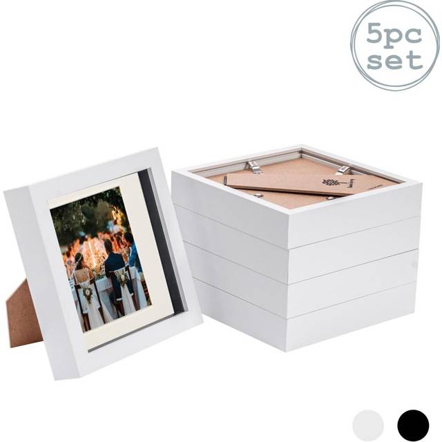 5x 3d box photo frames picture display 6 x 6" with 4 x 4" mount white/ivory