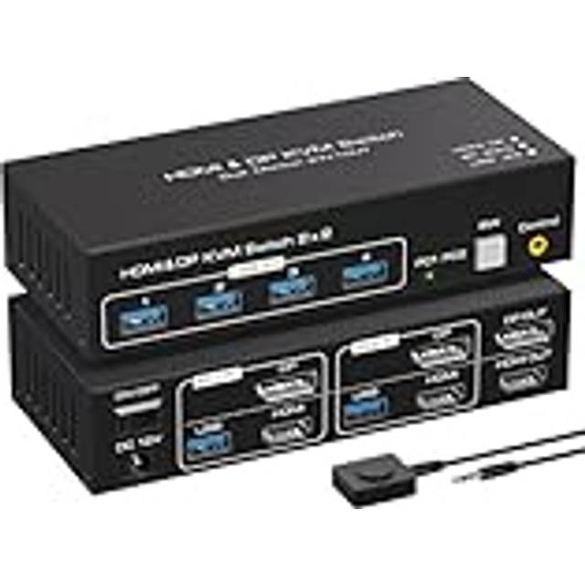 NÖRDIC KVM-switch 2 till 2 DisplayPort & HDMI, 8K60Hz/4K120Hz, 4x USB-A